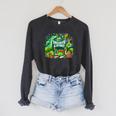 Unearth a Story Library Summer Reading 2026 Dinosaur Book Raglan Sleeve Sweatshirt Dark Grey Heather
