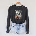 Vintage Ghost Reading Book Pumpkins Goth Halloween Teachers Raglan Sleeve Sweatshirt Dark Grey Heather