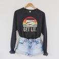 Vintage Retro Get Lit With Books Book Reading Lover Raglan Sleeve Sweatshirt Dark Grey Heather