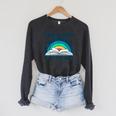 Vintage Retro Style Rainbow Take a Look It's In a Book Read Raglan Sleeve Sweatshirt Dark Grey Heather