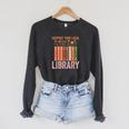 Vintage Support Your Local Library Book Readers Lovers Raglan Sleeve Sweatshirt Dark Grey Heather