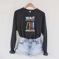 Wait Let Me Take A Shelfie Bookworm Book Pun Nerd Raglan Sleeve Sweatshirt Dark Grey Heather