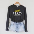 Warning Loud Librarian Library Bookkeeper Book Reading Raglan Sleeve Sweatshirt Dark Grey Heather