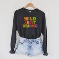 Wild About Reading Book Animal Teacher Children's Book Lover Raglan Sleeve Sweatshirt Dark Grey Heather