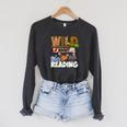 Wild About Reading Book Lover Bookworm Library Day Raglan Sleeve Sweatshirt Dark Grey Heather