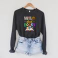 Wild About Reading Books Reader Bookworm Animals Book Lover Raglan Sleeve Sweatshirt Dark Grey Heather