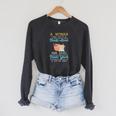 Woman Survives On Books And Yarn Crocheter Crocheting Raglan Sleeve Sweatshirt Dark Grey Heather
