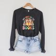 Women's 100 Days In The Books Cute Apple Reading School Raglan Sleeve Sweatshirt Dark Grey Heather
