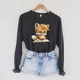 Women's Cute Fox Reading Book Lover Animal Graphic Baby Portrait Raglan Sleeve Sweatshirt Dark Grey Heather Women's Cute Fox Reading Book Lover Animal Graphic Baby Portrait Raglan Sleeve Sweatshirt Dark Grey Heather