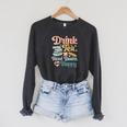 Women's Drink Tea Read Books Nerd Book Reader Book Reading Lover Raglan Sleeve Sweatshirt Dark Grey Heather