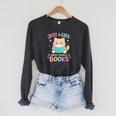 Women's Just A Girl Who Loves Books Reading Read Book Bookworm Raglan Sleeve Sweatshirt Dark Grey Heather