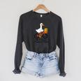 Women's Librarian Goose Book Lover Humor Reading Goose Raglan Sleeve Sweatshirt Dark Grey Heather