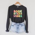 Women's Library Book Fair Vibe Groovy Retro School Reading Nostalgic Raglan Sleeve Sweatshirt Dark Grey Heather