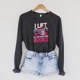 Women's I Lift So I Can Carry More Books Reader Gym Bookworm Raglan Sleeve Sweatshirt Dark Grey Heather