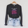 Women's I Lift So I Can Carry More Books Reader Weightlifting Raglan Sleeve Sweatshirt Dark Grey Heather