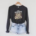 Women's Im Not Procrastinating Im Doing Side Quests Book Lover Raglan Sleeve Sweatshirt Dark Grey Heather