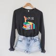 Women's Reading Books Librarian Reader Nerd I'm Ok Raglan Sleeve Sweatshirt Dark Grey Heather