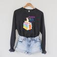 Women's Teaching Spring Semester Bunny Books Pencil Classroom Raglan Sleeve Sweatshirt Dark Grey Heather