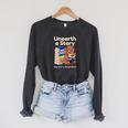 Women's Unearth A Story Reading Mammoth Prehistoric Book Librarian Raglan Sleeve Sweatshirt Dark Grey Heather
