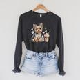 Women's Yorkie Dog Moms Iced Coffee And Books Yorkshire Terrier Raglan Sleeve Sweatshirt Dark Grey Heather