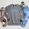 1956 Chapter Seventy 70th Birthday Blue Toile Floral Book Raglan Sleeve Sweatshirt Deep Heather