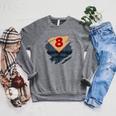 8th Birthday Comic Book Superhero Born In 2017 Raglan Sleeve Sweatshirt Deep Heather