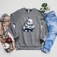 Adorable Reading Bunny Drawing For Book Lovers Philossophers Raglan Sleeve Sweatshirt Deep Heather