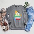 Back To School Kawaii Cat School Books Homework For Men Women Kids Raglan Sleeve Sweatshirt Deep Heather
