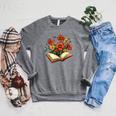 Book With Blooming Flowers Reading Nature Garden Raglan Sleeve Sweatshirt Deep Heather