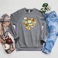 Book Lover Heart Reading Stack Bookworm Raglan Sleeve Sweatshirt Deep Heather