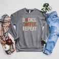 Books Coffee Repeat Librarian Book Lover Raglan Sleeve Sweatshirt Deep Heather