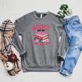 Books Are My Love Language Retro Bookworm Flowers Valentine Raglan Sleeve Sweatshirt Deep Heather