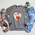 Booooks Boo Ghost Book Library Halloween Students Teachers Men Women Kids Raglan Sleeve Sweatshirt Deep Heather