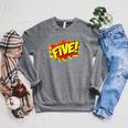 Boy Five Superhero Comic Book Hero 5th Birthday Boy 5 Years Raglan Sleeve Sweatshirt Deep Heather