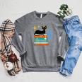 Cat And Books Retro Midcentury Mid Century Aesthetic Raglan Sleeve Sweatshirt Deep Heather