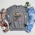 Cat Read Books Be Kind Stay Weird Library Book Lover Raglan Sleeve Sweatshirt Deep Heather