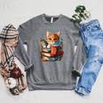 Cat Reading A Book Men Women Kids Raglan Sleeve Sweatshirt Deep Heather