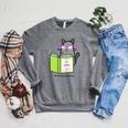 Cats And Books Happiness Cartoon Cat Pun For Women Raglan Sleeve Sweatshirt Deep Heather