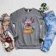 Cute Axolotl Read Book Shirt Kids Boy Girl Salamander Raglan Sleeve Sweatshirt Deep Heather