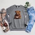 Cute Bear Is Reading a Book Reading Bear Raglan Sleeve Sweatshirt Deep Heather