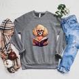 Cute Dog Poodle Reading Book Raglan Sleeve Sweatshirt Deep Heather