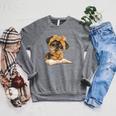Cute Dog Reading Book Bandana Pup Reader Raglan Sleeve Sweatshirt Deep Heather
