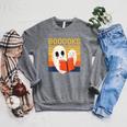 Cute Ghost Book Reading Halloween Teacher Puns Booooks For Men Women Kids Raglan Sleeve Sweatshirt Deep Heather