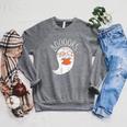 Cute Ghost Book Reading Halloween Teacher Top Raglan Sleeve Sweatshirt Deep Heather