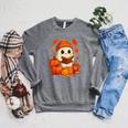 Cute Ghost Reading Book Autumn Pumpkins Cat Coffee Halloween Raglan Sleeve Sweatshirt Deep Heather