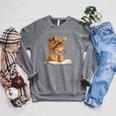 Cute Girl Open Book Reading Book Lover Graphic Round Glasses Raglan Sleeve Sweatshirt Deep Heather
