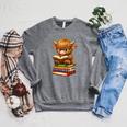 Cute Highland Cow With Glasses Reading Books Raglan Sleeve Sweatshirt Deep Heather Cute Highland Cow With Glasses Reading Books Raglan Sleeve Sweatshirt Deep Heather