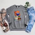 Cute Kawaii Kids Reading Books Glasses Red Panda Lover Raglan Sleeve Sweatshirt Deep Heather