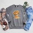 Cute Lion Cub Reading Book With Headwrap Raglan Sleeve Sweatshirt Deep Heather