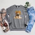 Cute Pug Reading Dog Book Lover Animal Graphic Baby Portrait Raglan Sleeve Sweatshirt Deep Heather